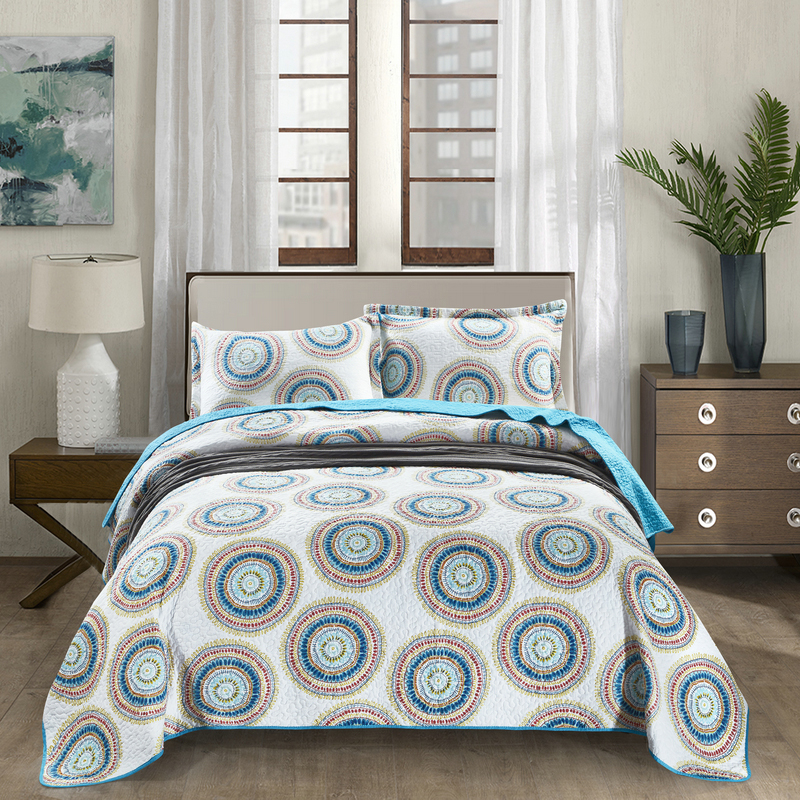 Export American-style printed double-sided cotton quilted air-conditioning quilt bed cover three-piece set of European-style cotton quilted bed sheets Kang pad