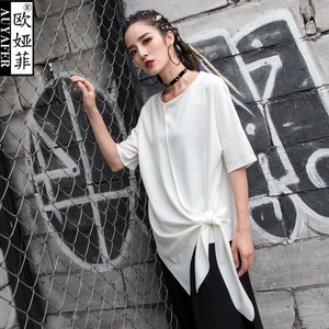 2021夏季新款T恤欧美不规则宽松短袖上