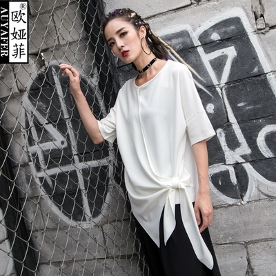 2021夏季新款T恤欧美不规则宽松短袖上