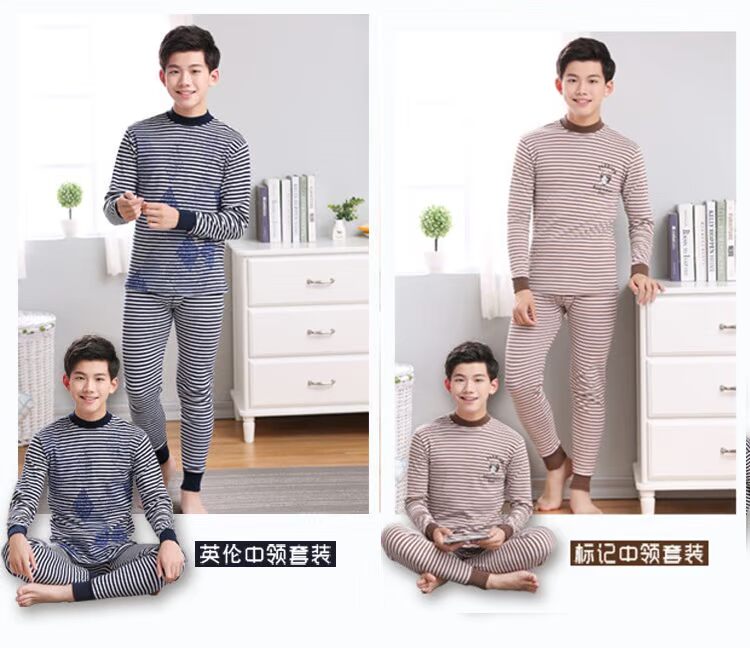 Bộ đồ lót bé trai bằng vải cotton 12-15 tuổi học sinh trung học cơ sở cotton mùa thu quần áo cotton cộng với phân bón cửa hàng quần áo trẻ em