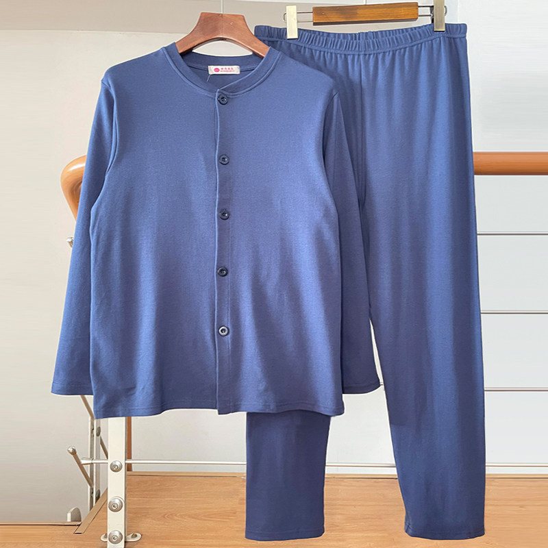 Large size heating pants dark gray cotton single layer plus fertilizer to increase the cardigan old men's long-sleeved home clothes