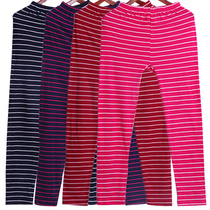 Womens long johns thin section large size close-fitting soft high-elastic high-waist striped underpants grandma elderly modal line pants