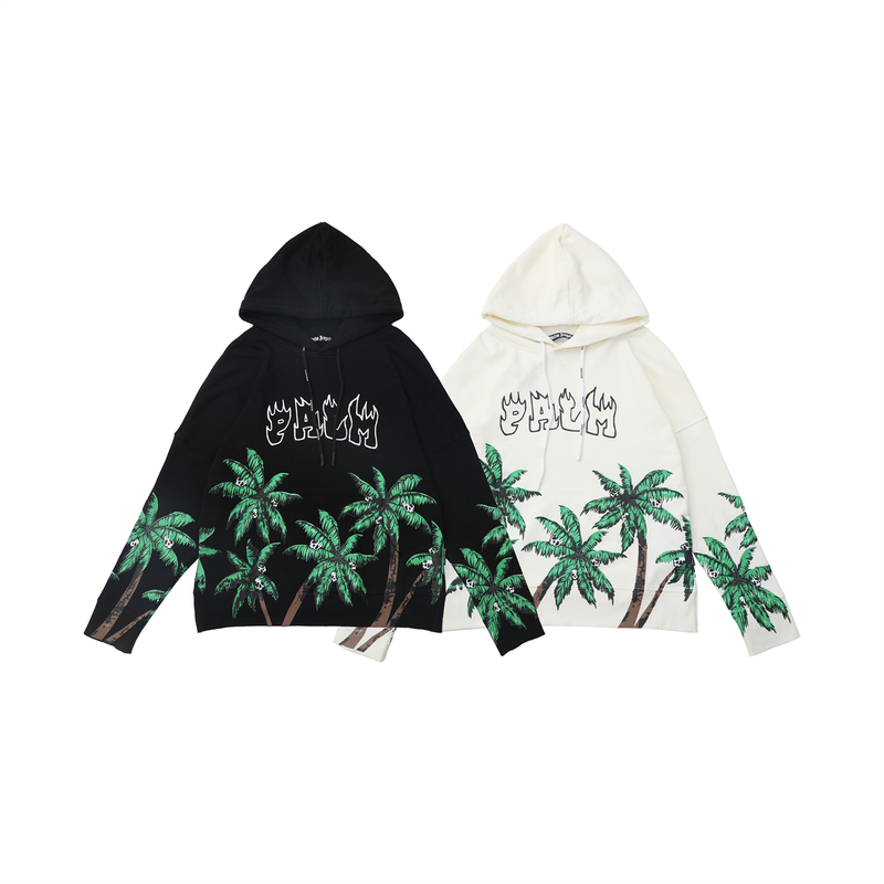 Palm Angels Hooded Sweatshirt with Palm Tree Design, American-Style Trendy Brand Jacket, Casual Loose Pure Cotton Hoodie
