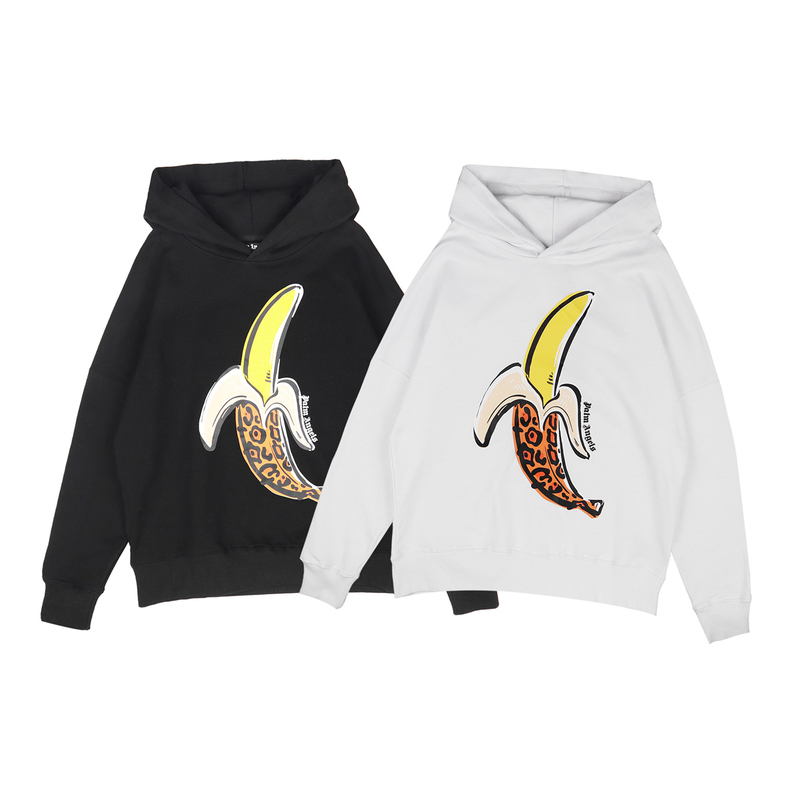 Palm Angels Hooded Sweatshirt Pa Banana Print American Street Style Loose Cotton Hoodie