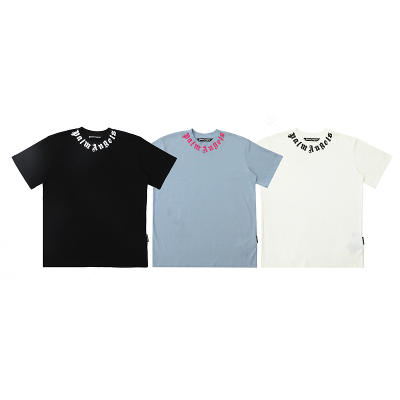 Palm Angels Short-Sleeved T-Shirt Pa Crew Neck Letter American Street Fashion Brand Loose Pure Cotton T-Shirt