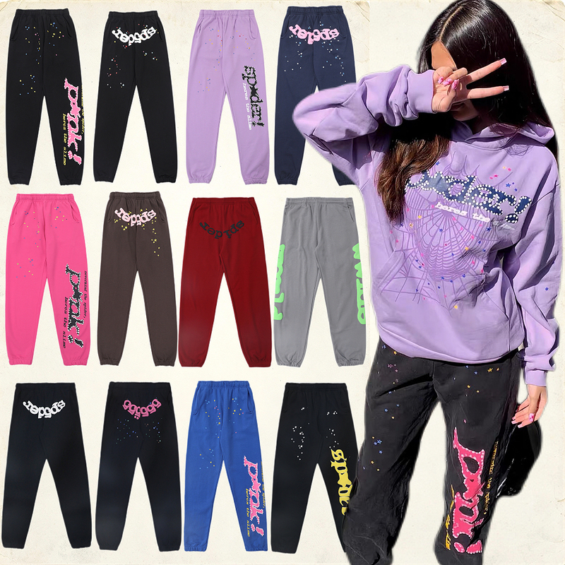 Sp5Der Sweatpants with Letter and Star Print, American High Street Hip-Hop Style, Trendy Brand, Pure Cotton Terry Jogger Casual Pants Sp5Der Sweatpants with Letter and Star Print, American High Street Hip-Hop Style, Trendy Brand, Pure Cotton Terry Jogger Casual Pants