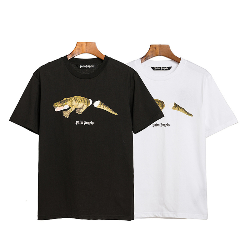 Palm Angels Short-Sleeve T-Shirt with Crocodile Letter Print Pa American Street Fashion Brand Pure Cotton T-Shirt
