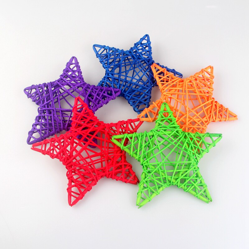 13CM Natural Rattan penned Pentagon Inserted Branches Colorful White Vines Jersey Christmas Tree Festival Decorated Golden Woven Stars Stick