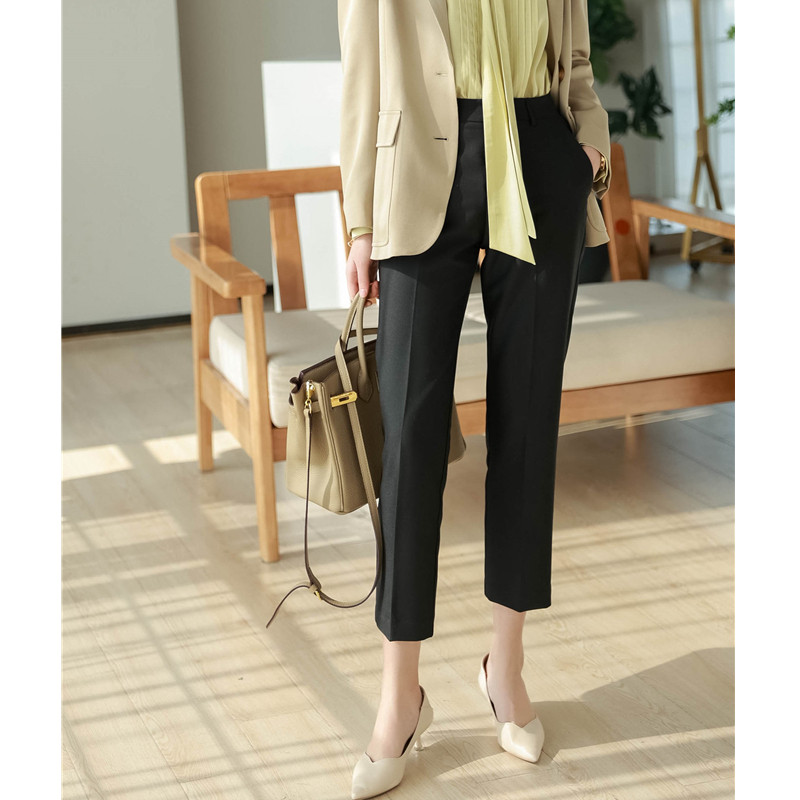 Workplace Mark Three-dimensional Middle Stitch Commute to Lean High Waist Casual Smoke Pipe Pants 90% Western Pants Spring Summer Girls