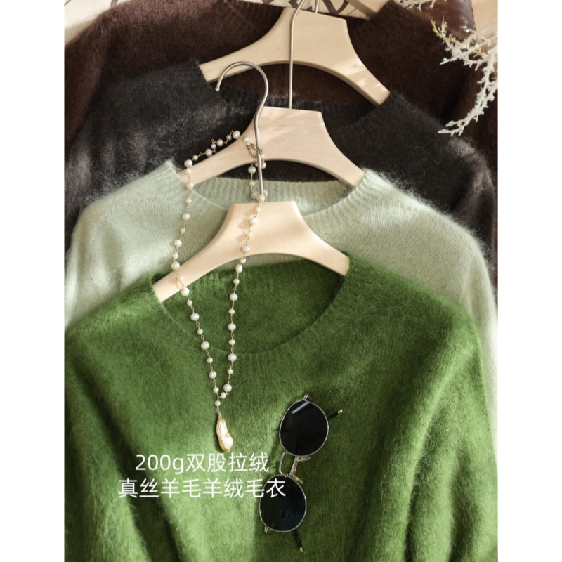 Off-Season Bargain! 200g Double-Ply Brushed Silk Wool Cashmere Sweater, Round Neck Seamless Knit Sweater for Women Off-Season Bargain! 200g Double-Ply Brushed Silk Wool Cashmere Sweater, Round Neck Seamless Knit Sweater for Women
