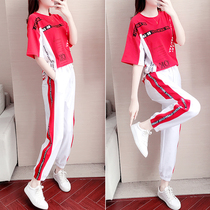 Traying horse dance sports set womens summer 2021 new fashion trend loose slim casual wear short sleeve two-piece set