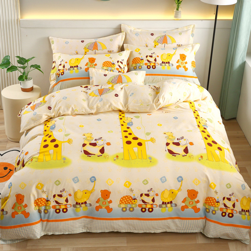 Cartoon Cute Giraffe Zoo Kidsren's Pure Cotton Bed Four-Piece Set Cotton Little Boy Quilt Cover Bed Sheets for Boys