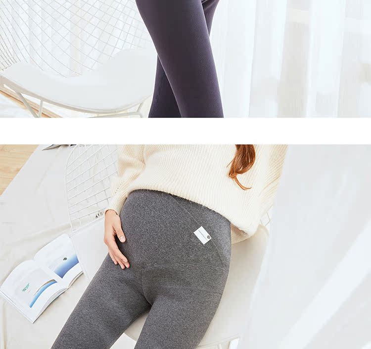 Bà bầu mang quần cho bà bầu Quần legging mùa đông cộng với nhung dày mang thai bụng giữa hỗ trợ mang thai ấm áp mùa thu quần bầu