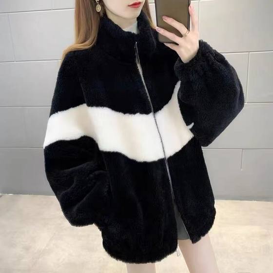 Thick velvet coat for women 2023 autumn and winter new style loose and versatile lamb fur all-in-one cotton coat trendy