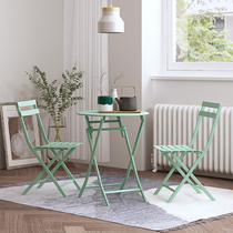 Simple balcony small table and chair casual portable folding table dining table and chair outdoor wrought iron three-piece set stall milk tea shop