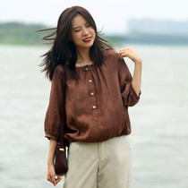 Seven-point sleeve early autumn new coat female sleeve linen drawstring covering belly autumn coat female lazy loose shirt