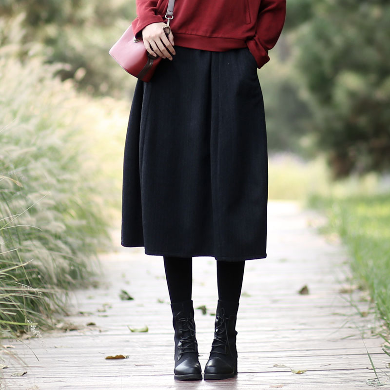 Wool skirt Autumn and winter long version of the crotch skirt thin winter bud skirt Wool skirt