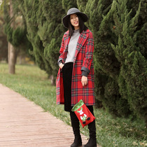 Christmas clothes womens winter clothes h-shaped coat womens long-term clothes womens red plaid coat coat womens winter