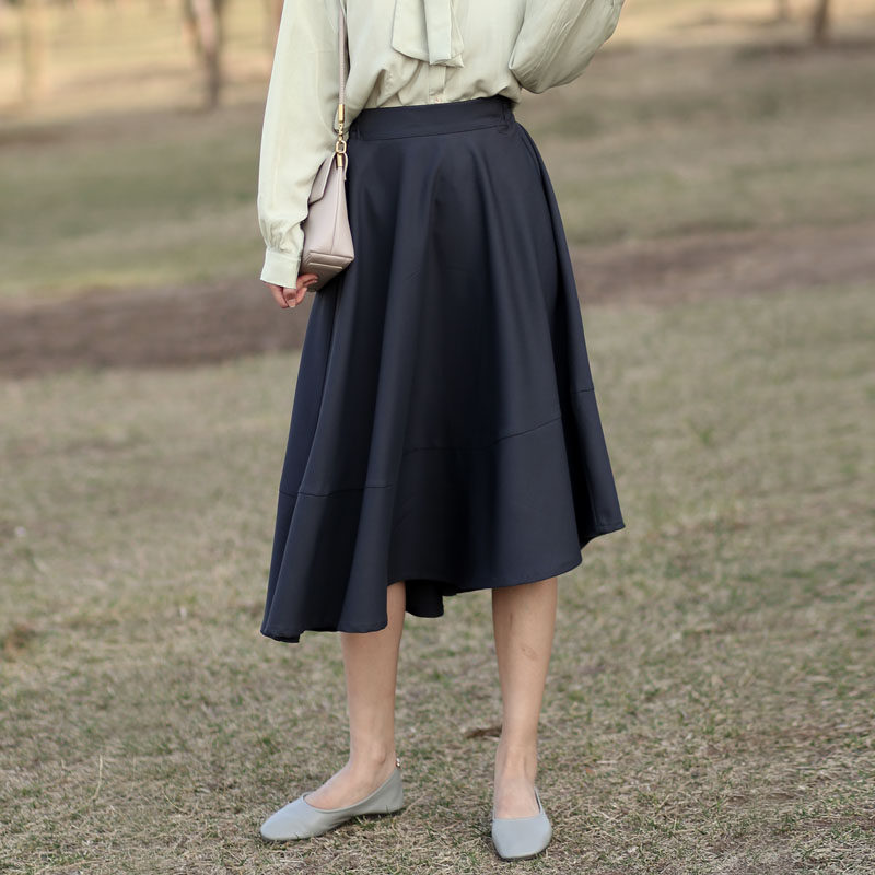 Hide cyan irregular half body dress Xia a word nepotism skirt half body length dress 2021 original design women's dress