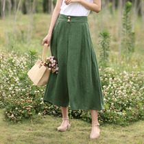 Hemp material wide leg pants womens nine-point skirt pants summer new fashion long pants skirt summer pants A- type linen womens thin model