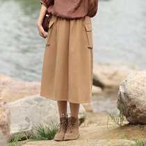 Toilwear wind khaki skirt A- line dress flower skirt skirt autumn 2020 half body long skirt slim