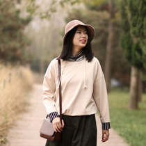 Autumn and winter fake two pieces of sweater women plus velvet loose Korean version age age stitching beige sweater female hooded 2019 New