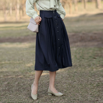 Vintage front-breasted French skirt summer A- line dress summer draping pleated skirt 2021 summer new womens