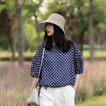 Shirt women Summer thin loose Ramie shirt lazy lantern sleeve bubble sleeve shirt Women 2020 New