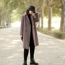 Plaid coat womens medium long woolen coat Joker big suit autumn and winter bird grid coat women 2021 New