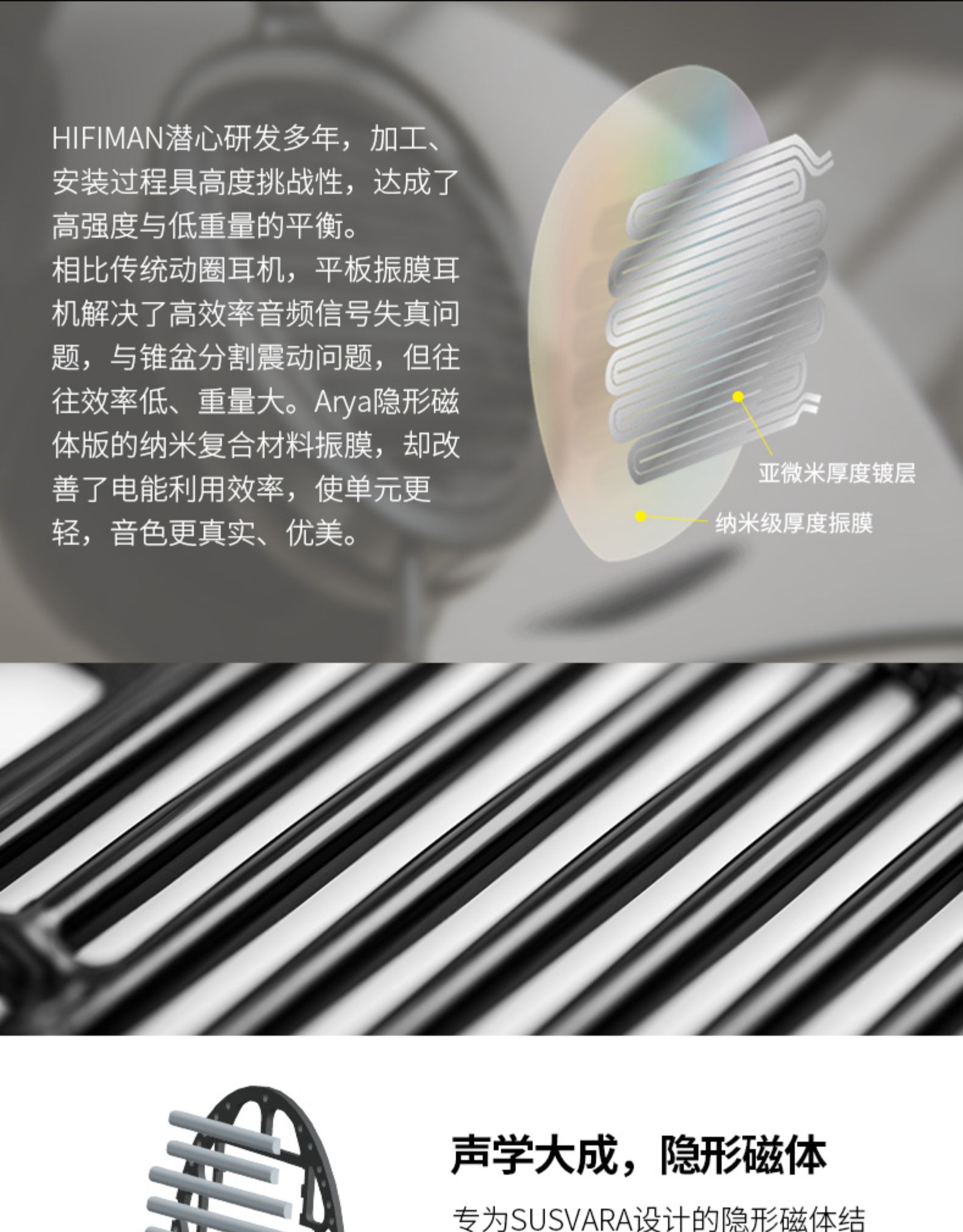 Hifiman Arya隐形磁体录音师平板振膜头戴式耳机发烧监听电脑通用