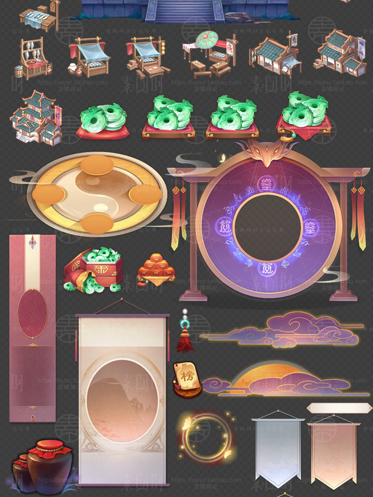 中国风卡通和风美术设计参考素材/UI界面图标技能模型立绘音效