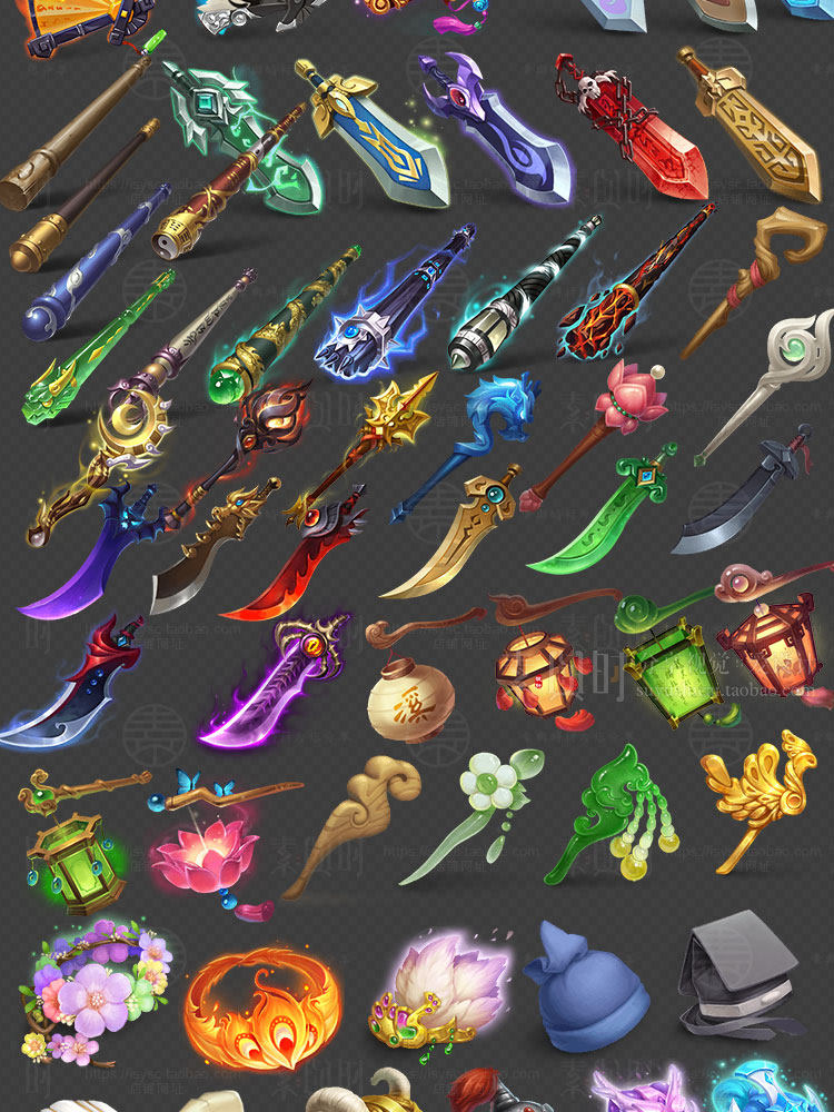 金属古风仙侠游戏界面UI图标角色Q版中国风美术设计参考素材/参考