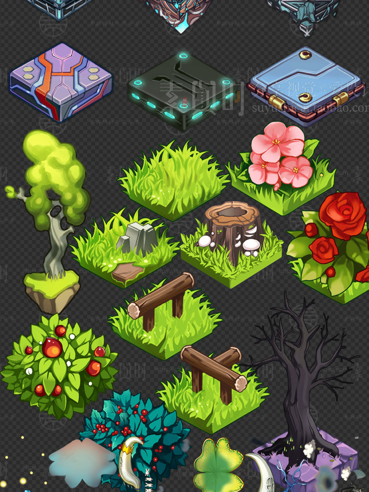 日韩Q版520套动作序列帧立绘头像UI图标场景音效游戏美术素材参考