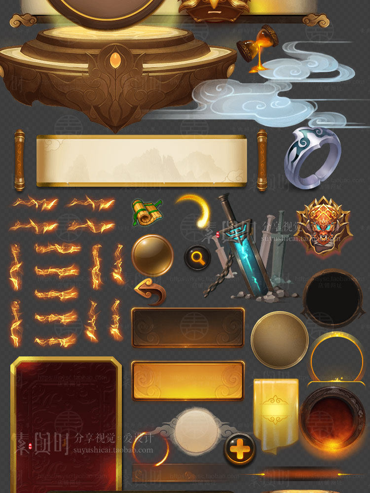 金属古风仙侠游戏界面UI图标角色Q版中国风美术设计参考素材/参考