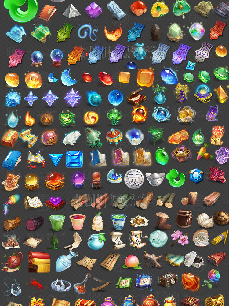 金属古风仙侠游戏界面UI图标角色Q版中国风美术设计参考素材/参考