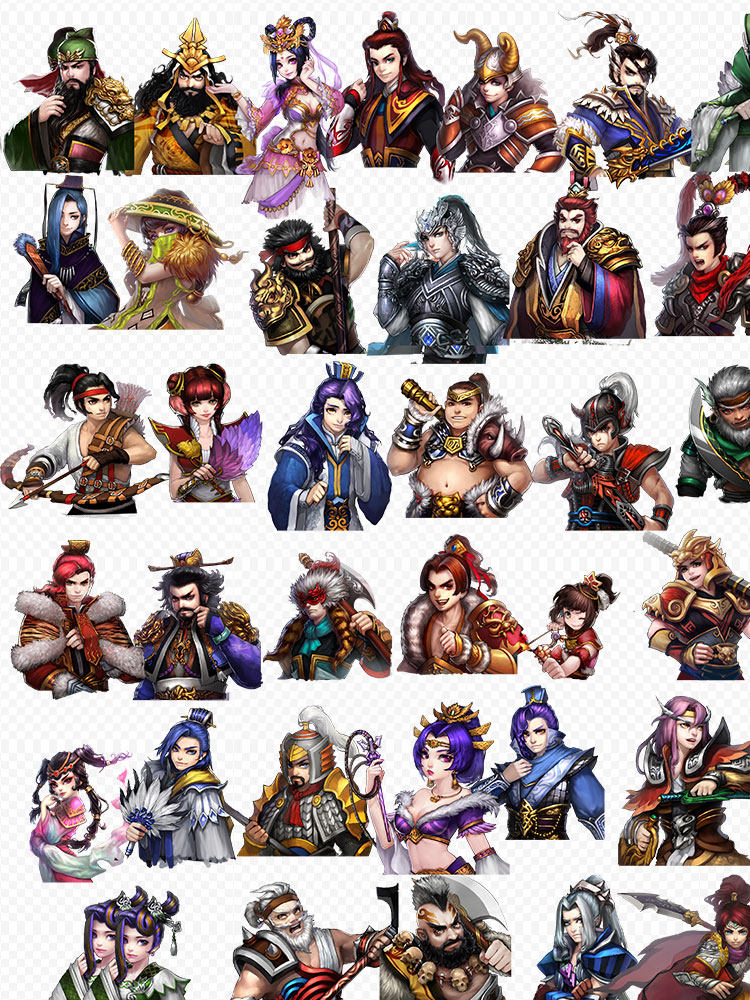 战三国 Q版三国人物 卡通角色 原画素材 UI图标 PSD源文件