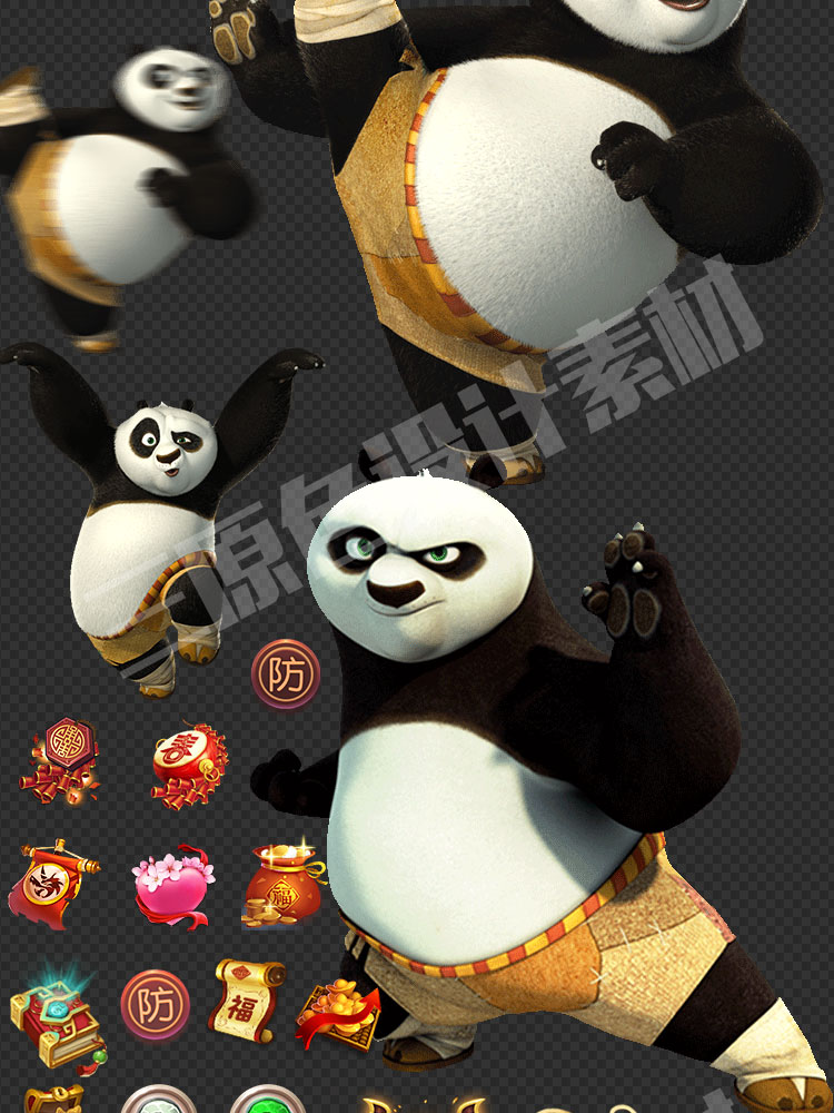 Q版卡通武侠传统中华风古风/美术资源素材/熊猫3/界面UI原画参考