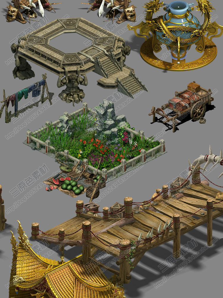 2.9G 游戏场景修图资源/2.5D写实场景 修图素材 场景物件大合集