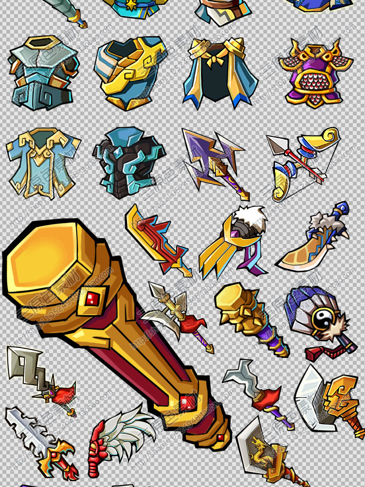 游戏美术素材资源Q版古风武器装备兵器素材UI图标 PNG源文件 游戏美术素材资源Q版古风武器装备兵器素材UI图标 PNG源文件