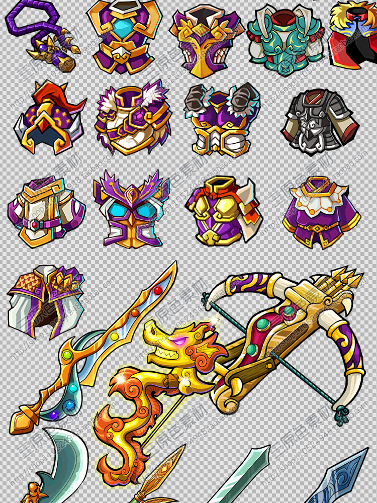 游戏美术素材资源Q版古风武器装备兵器素材UI图标 PNG源文件 游戏美术素材资源Q版古风武器装备兵器素材UI图标 PNG源文件