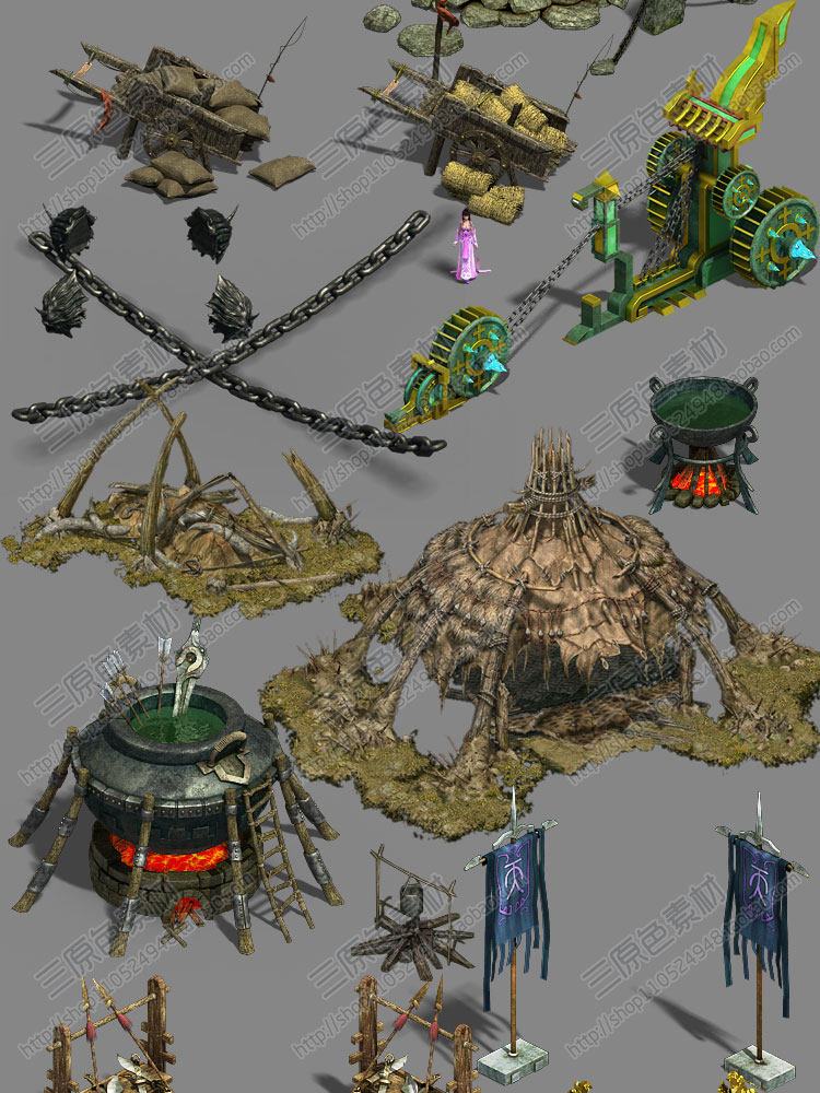 2.9G 游戏场景修图资源/2.5D写实场景 修图素材 场景物件大合集