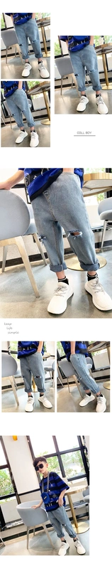 Màu cam clothing quần áo trẻ em trai chín quần jeans trẻ em 2019 mới mùa hè váy bé trai lỗ lớn quần âu - Quần jean