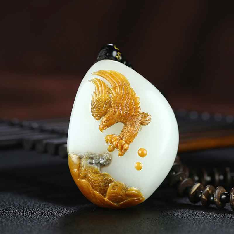 Seed Playful Eagle Pendant Moisturizing Jade Edge Xinjiang and Tian Yubai jade pendant jade pendant jade pendant large exhibition Macro Chart 79g