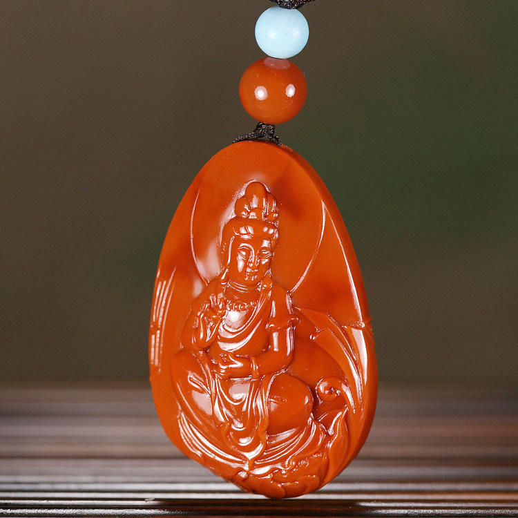 Collection grade Sui Guanyin hanging up with jade edge Sichuan Liangshan Original mine No Jiaolong Tomatoes Red South Red Pendant 21g