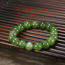 Green seductive Russian spinach green jasper round bead bracelet Runjade edge Hetian jade men and women bracelets 43g