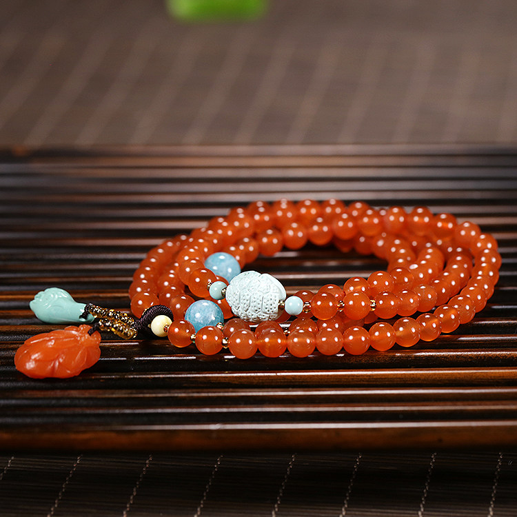 (Seconds Kill) featured fine choreography multiple treasures handmade string of jade edge Sichuan Liangshan raw mineral no rubber south red necklace 44g