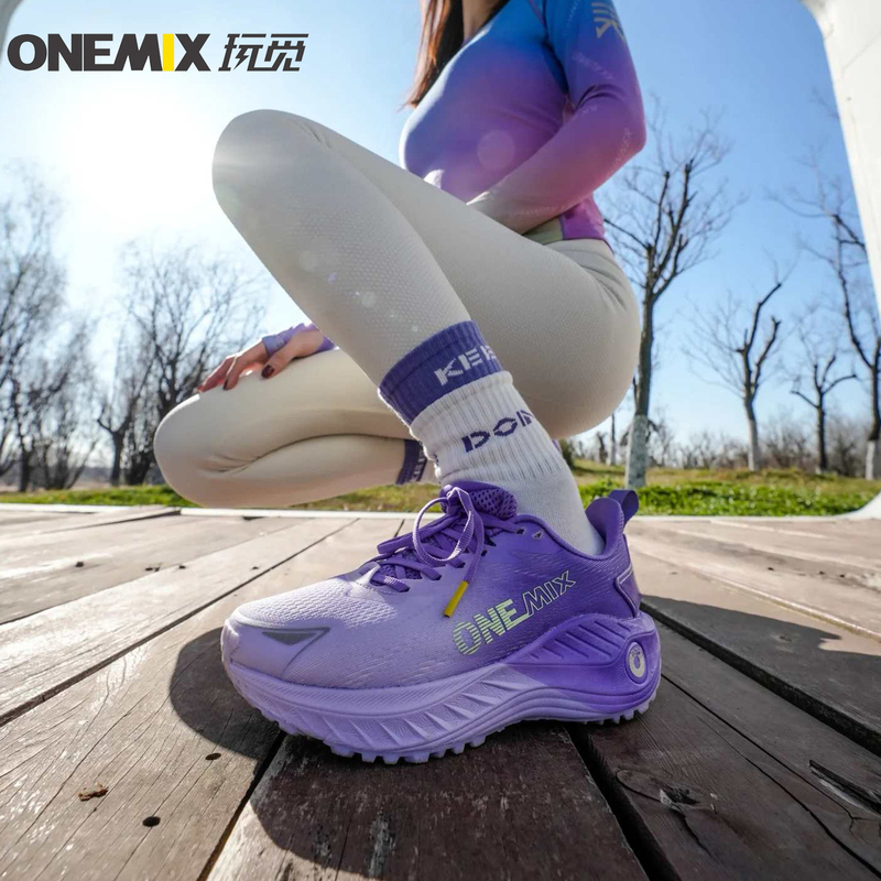 New Purple Genuine Onemix Men's and Women's Sports Shoes, Shock-Absorbing, Lightweight, Mesh, Breathable, Soft-Soled Running Shoes