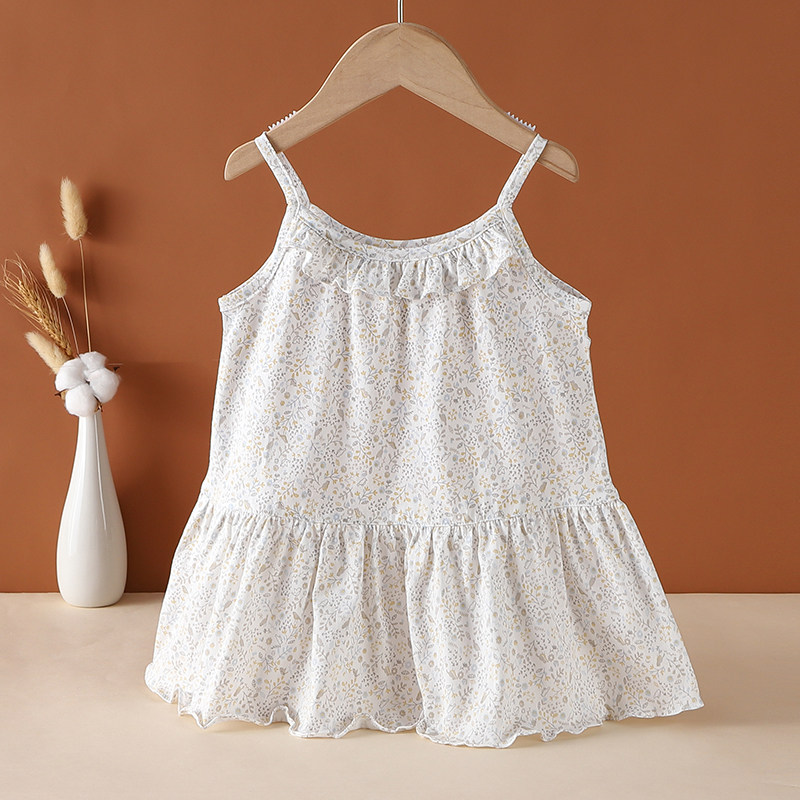 Girl's summer clothing harness foreign dress pure cotton thin little girl foreign princess dresses baby outside wearing crummy dresses