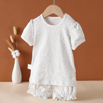 Summer girls thin short-sleeved shorts set little girl home clothes baby cotton air conditioning clothing two summer clothes