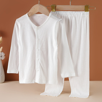 Summer baby thin bamboo fiber long sleeve underwear set men and women baby pajamas children Air conditioning clothing breathable summer clothes